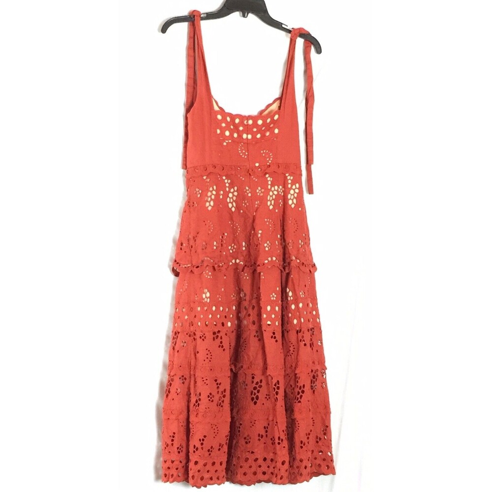 Three Floor Women’s Damsel Dress Coral Pink Tie Strap Midi Size 4 Preowned Flaw